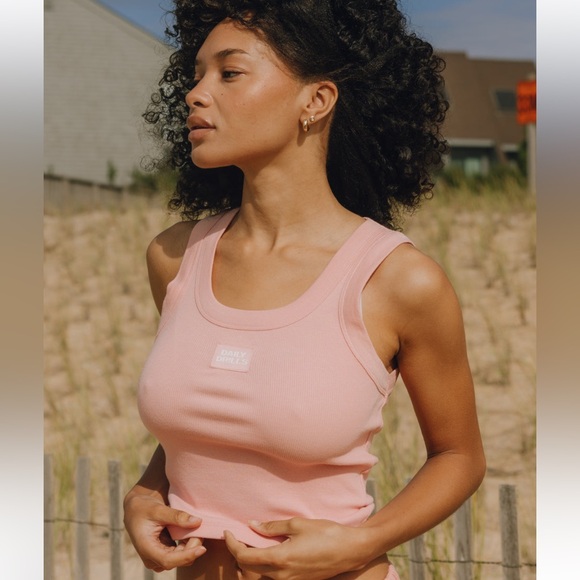Daily Drills Logo Ribbed Tank Dusty Rose with Monochrome Patch - Picture 1 of 3